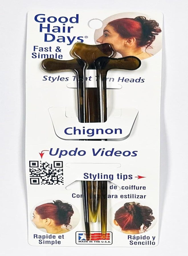 Good Hair Days Hair Chopsticks – 5 1/4" Long Updo Styling Sticks for Women, Vintage, Bridal Jewelry, Pins & Accessories for Chignons, French Twists & Buns – Tortoise Shell, Set of 3 - Image 2